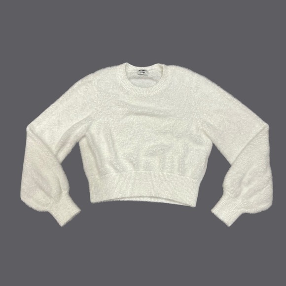 Sunday Best White Fuzzy Knit Sweater Long Balloon Sleeves Womens - Picture 1 of 5